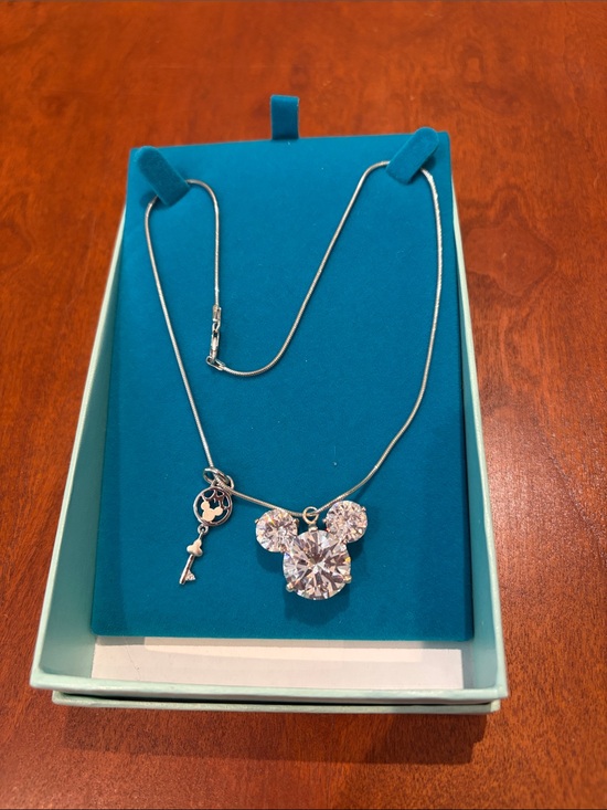 Disney Jewelry - Disney 925 Silver large Crystal Mickey Head Necklace with Key Charm